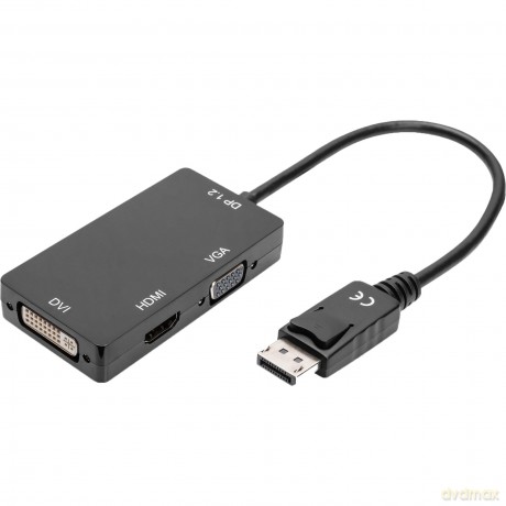 Kabel adapter Displayport 4K 30Hz/1080p 60Hz Typ DP/HDMI(UHD)+DVI-I+VGA (FHD) M/Ż 0,20m Czarny