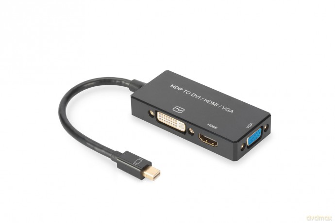 Kabel adapter Displayport 4K 30Hz/1080p 60Hz Typ miniDP/HDMI(UHD)+DVI-I+VGA (FHD) M/Ż 0,20m Czarny