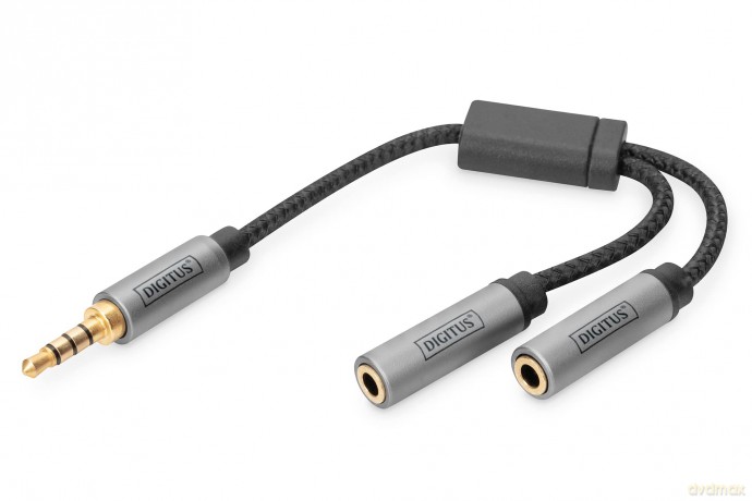 Kabel adapter headset Mini Jack 3,5mm/2x 3,5mm Mini Jack M/Ż nylon 0,2m