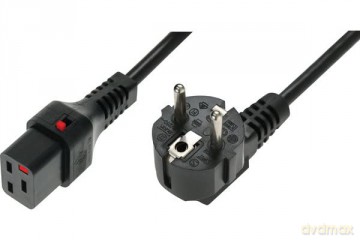 Kabel połączeniowy zasilający blokada IEC LOCK 3x1,5mm2 Schuko kątowy/C19 prosty M/Ż 2m Czarny