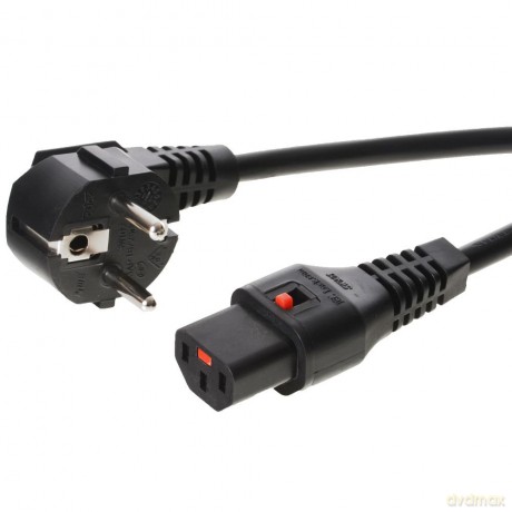 Kabel połączeniowy zasilający blokada IEC LOCK 3x1mm2 Schuko kątowy/C13 prosty M/Ż 3m Czarny