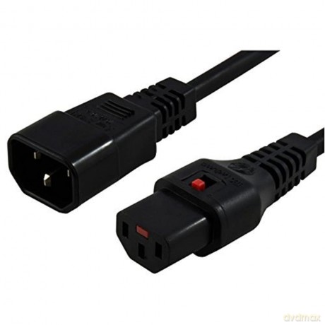 Kabel przedłużający zasilający blokada IEC LOCK 3x1mm2 C14/C13 prosty M/Ż 1m Czarny