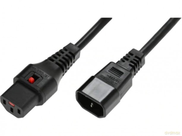 Kabel przedłużający zasilający blokada IEC LOCK 3x1mm2 C14/C13 prosty M/Ż 3m Czarny