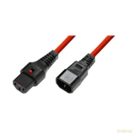 Kabel przedłużający zasilający blokada IEC LOCK 3x1mm2 C14/C13 prosty M/Ż 3m Czerwony