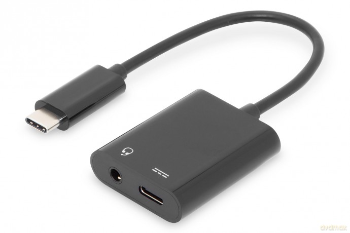 Kabel rozdzielacz USB 3.1 Typ C Gen.2 SuperSpeed+ 10Gbps Mini Jack 3.5mm + Typ USB C 20cm Czarny