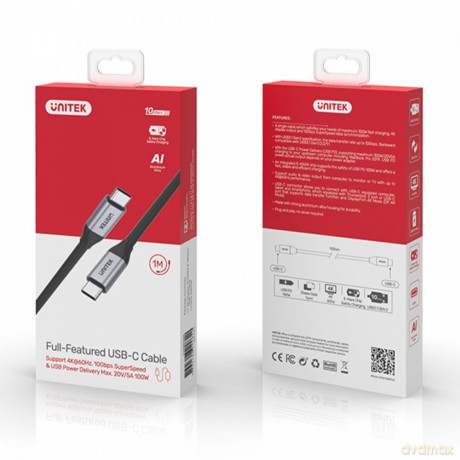 Kabel USB-C - USB-C PD, 10Gbps, 4K60Hz, 1m, M/M; C14082ABK