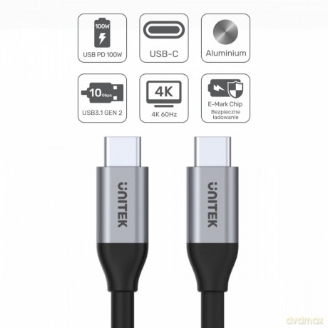 Kabel USB-C - USB-C PD, 10Gbps, 4K60Hz, 1m, M/M; C14082ABK