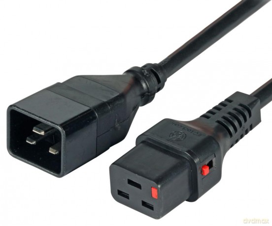 Kabel zasilający serwerowy blokada IEC LOCK 3x1,5mm2 C20 prosty/C19 prosty M/Ż 1m Czarny