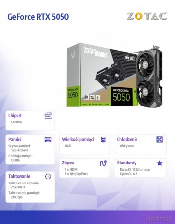 Karta graficzna GeForce RTX 5050 TWIN EDGE 8GB GDDR6 128bit 3DP/HDMI