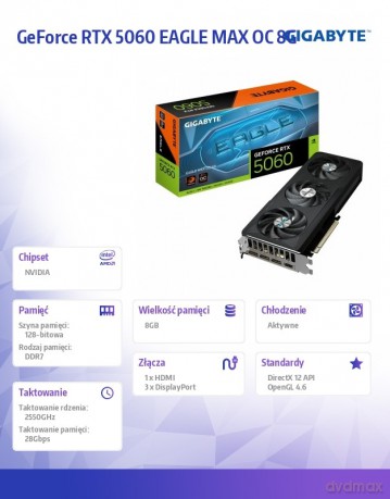 Karta graficzna GeForce RTX 5060 EAGLE MAX OC 8G GV-N5060EAGLEMAX OC-8GD