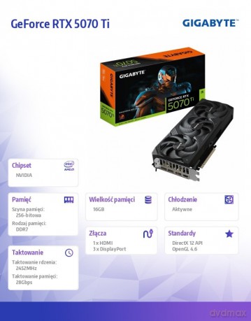 Karta graficzna GeForce RTX 5070 Ti WINDFORCE SFF 16G 256BIT GDDR7 3DP