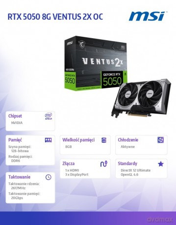 Karta graficzna RTX 5050 8GB VENTUS 2X OC GDDR6 128BIT DP/HDMI