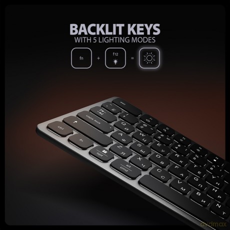 Klawiatura HMC-KB-CRL USB-C 5Gbps z wieloportowy hub 9in1, SD/microSD, 3x USB-A, HDMI 4K/60Hz, PD 100W, Audio, Cyrillic layout, 60cm USB-C kabel
