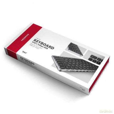 Klawiatura HMC-KB-CRL USB-C 5Gbps z wieloportowy hub 9in1, SD/microSD, 3x USB-A, HDMI 4K/60Hz, PD 100W, Audio, Cyrillic layout, 60cm USB-C kabel