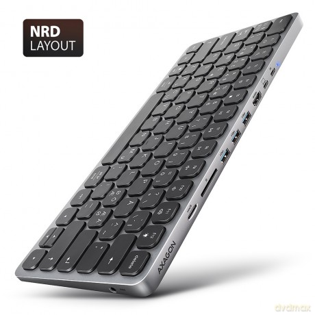 Klawiatura HMC-KB-NRD USB-C 5Gbps z wieloportowy hub 9in1, SD/microSD, 3x USB-A, HDMI 4K/60Hz, PD 100W, Audio, Nordic layout, 60cm USB-C kabel