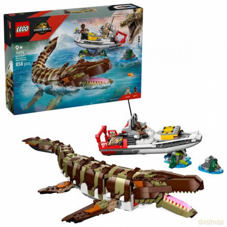 Klocki Jurassic World 76974 Misja na łodzi i model mozazaura