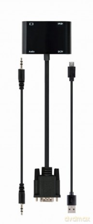 Konwerter sygnału VGA do HDMI + VGA czarny, 15 cm