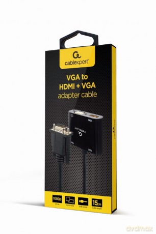 Konwerter sygnału VGA do HDMI + VGA czarny, 15 cm