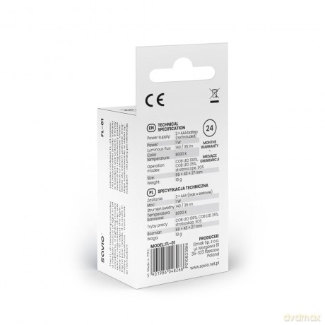 Latarka czołowa LED, COB, 140 lm, zasięg 10m, 4 tryby, FL-01