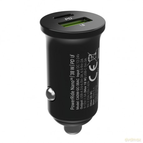 Ładowarka samochodowa PowerRide Nano38 38W 6A 1xUSB-C,1xUSB-A