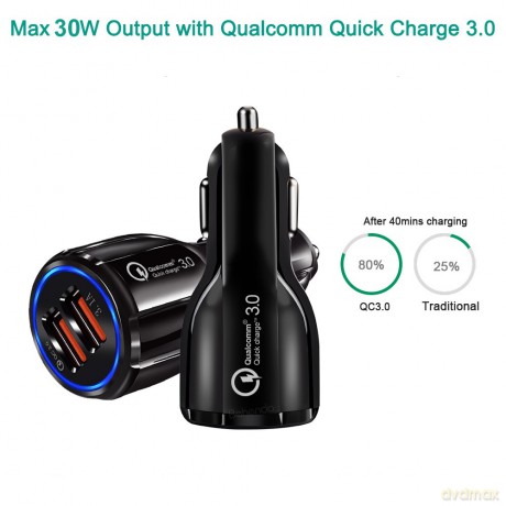 Ładowarka samochodowa Q3 3.0 2xUSB MCE478 B Czarna