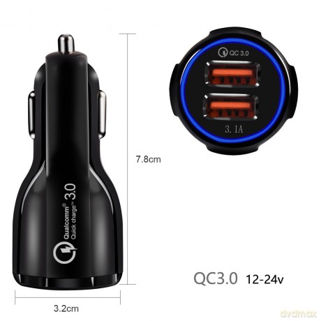 Ładowarka samochodowa Q3 3.0 2xUSB MCE478 B Czarna