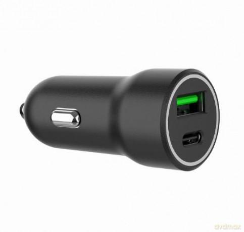 Ładowarka samochodowa USB-A/USB-C 20W PD czarna