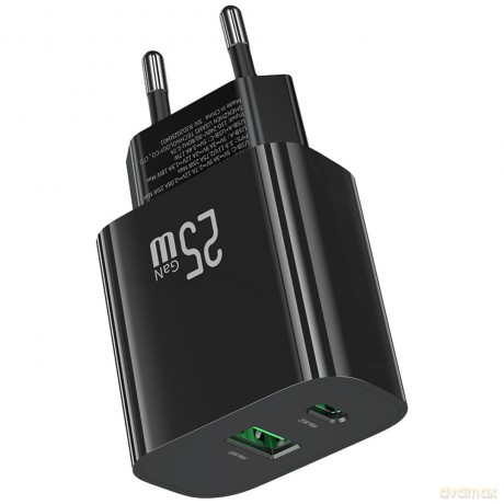 Ładowarka sieciowa 25W 1xUSB-C 1xUSB-A Fast Charging Czarna