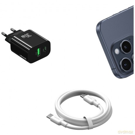 Ładowarka sieciowa 30W 1xUSB-C 1xUSB-A Fast czarging Czarna