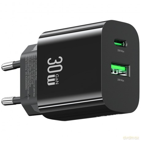 Ładowarka sieciowa 30W 1xUSB-C 1xUSB-A Fast czarging Czarna