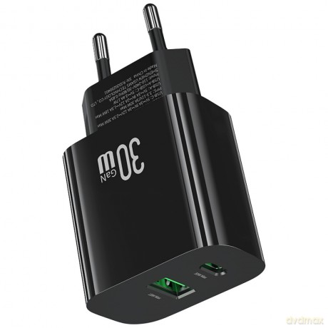 Ładowarka sieciowa 30W 1xUSB-C 1xUSB-A Fast czarging Czarna