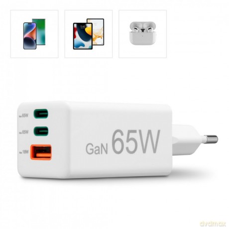 Ładowarka sieciowa 65W Gan PD/QC