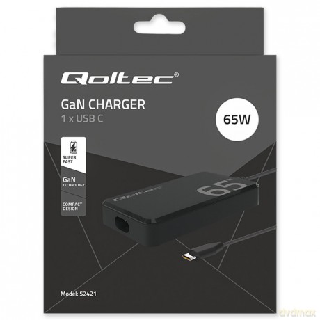 Ładowarka sieciowa 65W GaN Super Fast SLIM | PD | 5-20V | 3.25A |USB-C 3.1 | Laptop | MacBook | Smartfon | +kabel