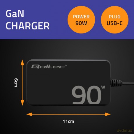 Ładowarka sieciowa 90W GaN Fast SLIM | PD | 5-20V | 4.5A | USB-C 3.1 | Laptop | MacBook | Smartfon | +kabel