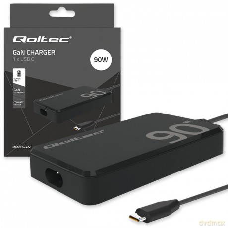 Ładowarka sieciowa 90W GaN Fast SLIM | PD | 5-20V | 4.5A | USB-C 3.1 | Laptop | MacBook | Smartfon | +kabel
