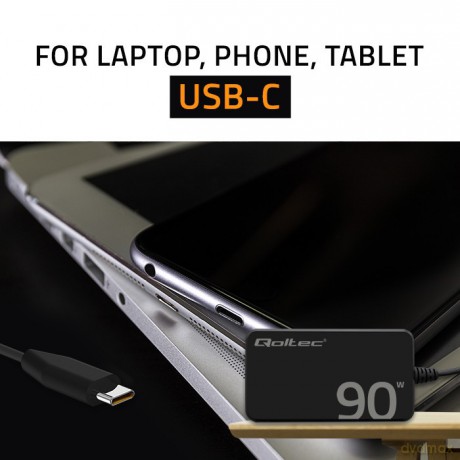 Ładowarka sieciowa 90W GaN Fast SLIM | PD | 5-20V | 4.5A | USB-C 3.1 | Laptop | MacBook | Smartfon | +kabel