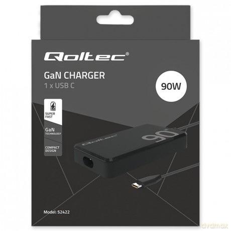 Ładowarka sieciowa 90W GaN Fast SLIM | PD | 5-20V | 4.5A | USB-C 3.1 | Laptop | MacBook | Smartfon | +kabel
