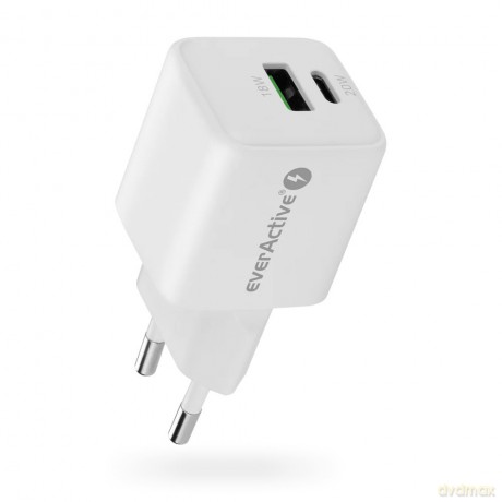 Ładowarka sieciowa GaN 1X USB, 1X USB-C 20W QC3.0 Biała