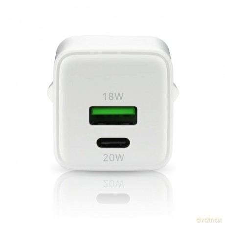 Ładowarka sieciowa GaN 1X USB, 1X USB-C 20W QC3.0 Biała