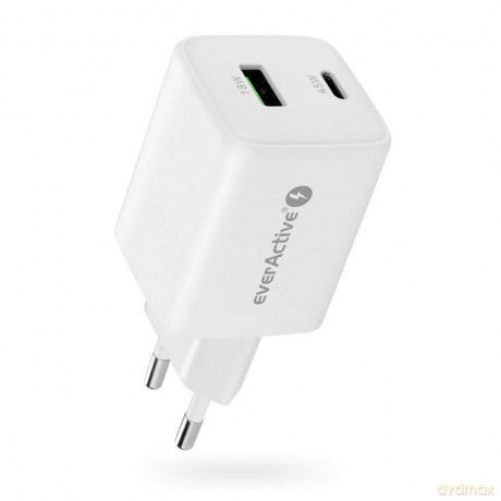 Ładowarka sieciowa GaN 1X USB, 1X USB-C 45W QC4+ PD Biała