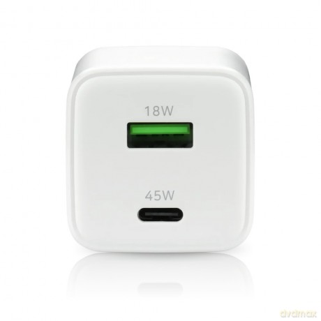 Ładowarka sieciowa GaN 1X USB, 1X USB-C 45W QC4+ PD Biała
