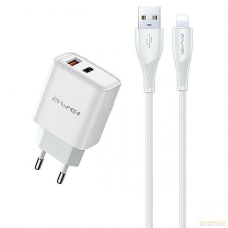 Ładowarka sieciowa GaN PD81L 22,5W USB+USB-C + Kabel USB/Lightning
