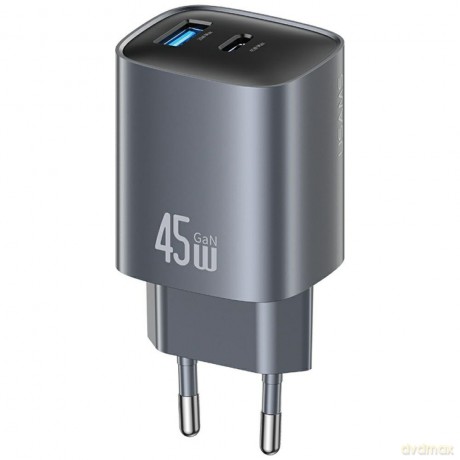 Ładowarka sieciowa T66 45W CC290 GaN Fast charge 1xUSB-A 1xUSB-C srebrny