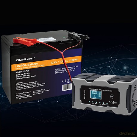 Mikroprocesorowa ładowarka 12V 10A | Prostownik z funkcją naprawy do akumulatora AGM GEL LiFePO4 | LCD