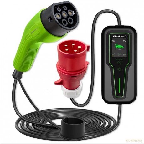 Mobilna ładowarka do samochodu elektrycznego EV z regulacją 2w1 Typ2 | 11kW | 3 Fazy | CEE 5 PIN | LCD | Przenośna | Wallbox | 5m