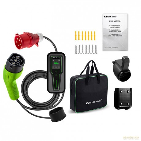 Mobilna ładowarka do samochodu elektrycznego EV z regulacją 2w1 Typ2 | 11kW | 3 Fazy | CEE 5 PIN | LCD | Przenośna | Wallbox | 5m