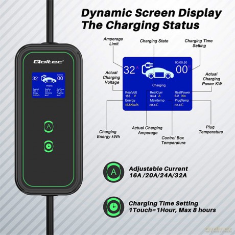 Mobilna ładowarka do samochodu elektrycznego EV z regulacją 2w1 Typ2 | 7kW | 230V | CEE 3 PIN | WiFi | LCD | Przenosna | Wallbox | 5m
