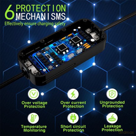 Mobilna ładowarka do samochodu elektrycznego EV z regulacją 2w1 Typ2 | 7kW | 230V | CEE 3 PIN | WiFi | LCD | Przenosna | Wallbox | 5m