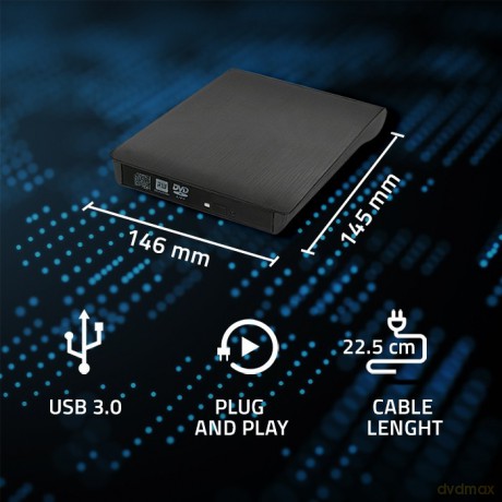 Nagrywarka DVD-RW zewnętrzna | USB 3.0 | Czarna