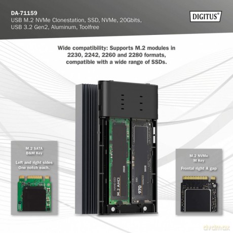 Obudowa/Stacja klonująca USB 3.1 Typ C na dyski SSD M.2 NVMe 20 Gbps aluminiowa, beznarzędziowa